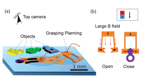 Planning spin-walking locomotion for automatic grasping of microobjects by an untethered magnetic microgripper