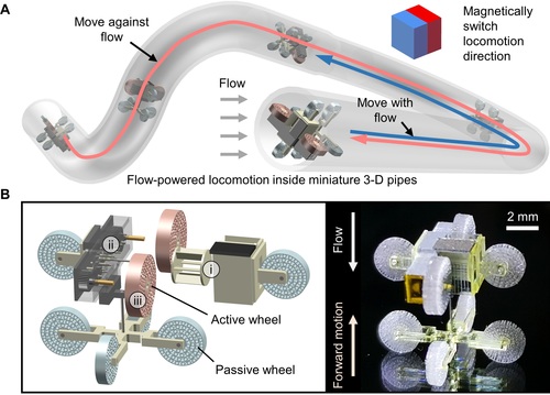Wireless flow-powered miniature robot capable of traversing tubular structures